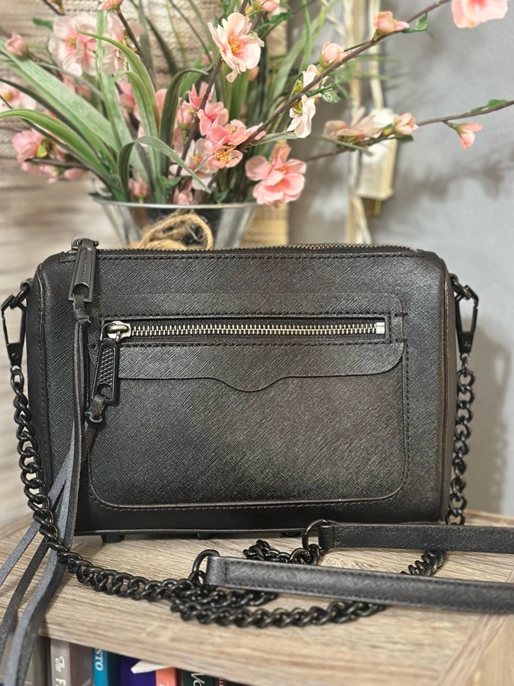 Rebecca Minkoff Black Saffiano Leather Chain Crossbody